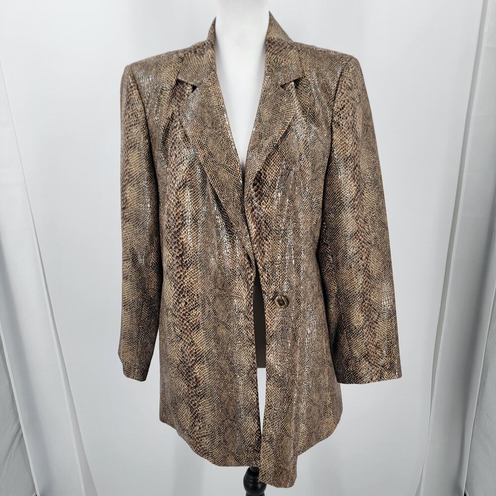 Harve Benard Blazer Womens 14W Faux Snakeskin Brown Black Lined Vintage - Picture 5 of 15